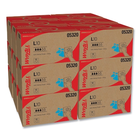 Wypall L10 Towels, POP-UP Box, 1Ply, 9 x 10 1/2, White, PK2250 05320